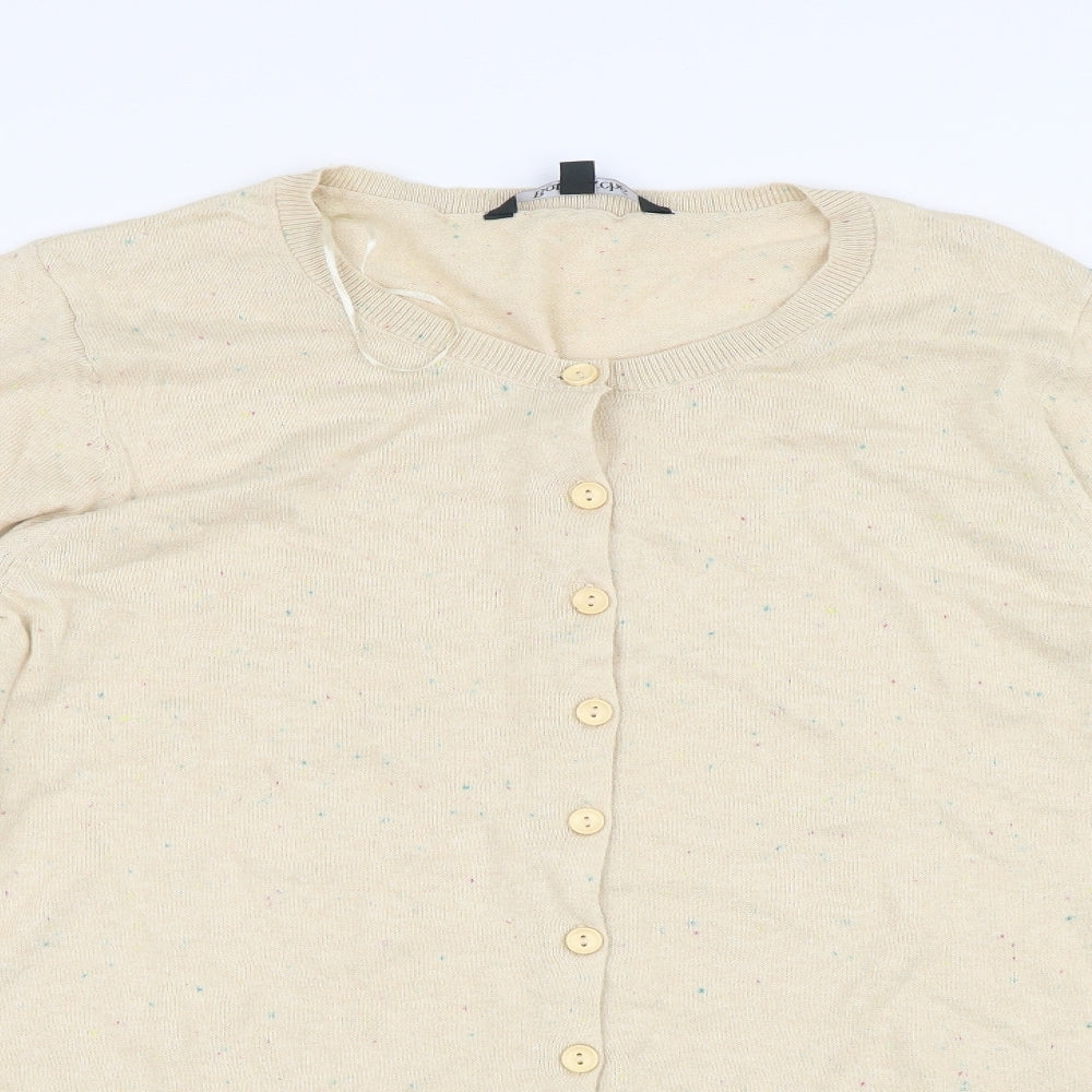Bonmarché Womens Beige V-Neck  100% Cotton Cardigan Jumper Size 12   - Flecked