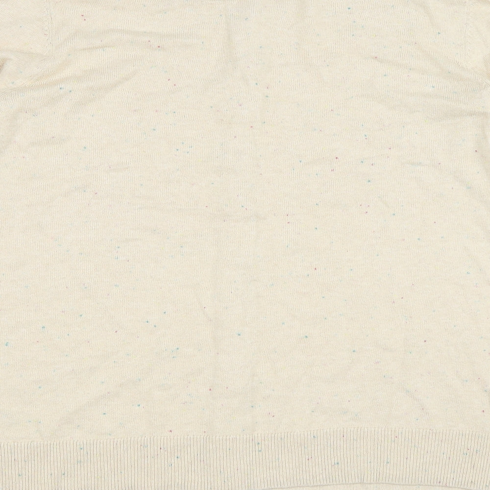 Bonmarché Womens Beige V-Neck  100% Cotton Cardigan Jumper Size 12   - Flecked