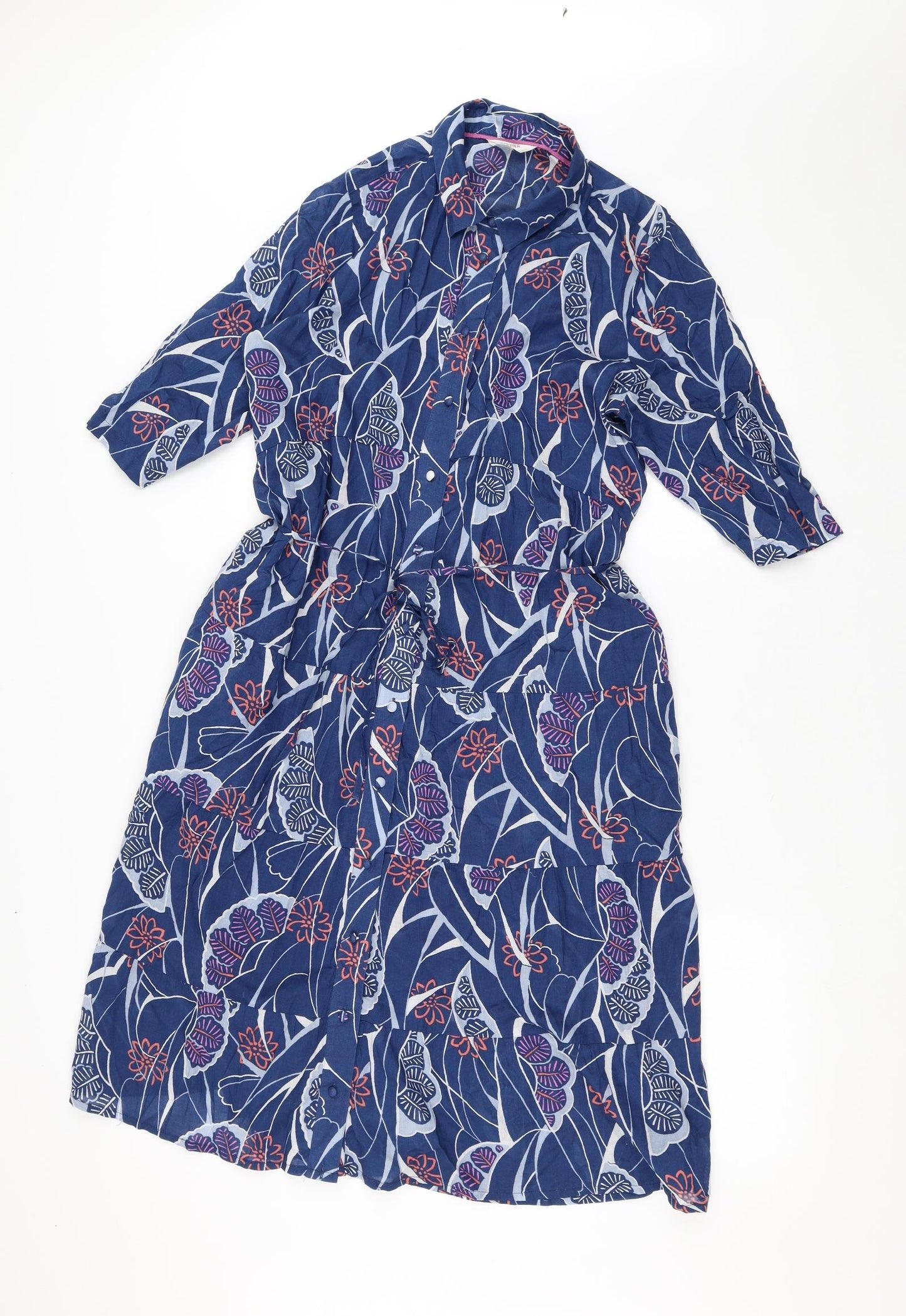 Per Una Womens Blue Geometric Polyester Shirt Dress  Size 12  V-Neck Button - Floral