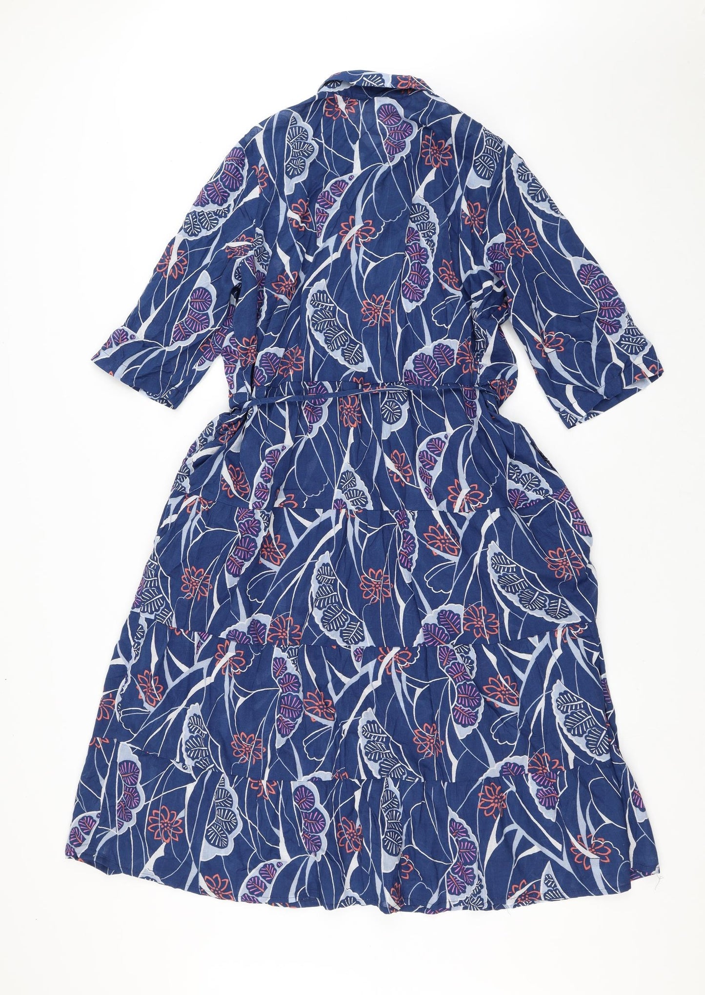 Per Una Womens Blue Geometric Polyester Shirt Dress  Size 12  V-Neck Button - Floral