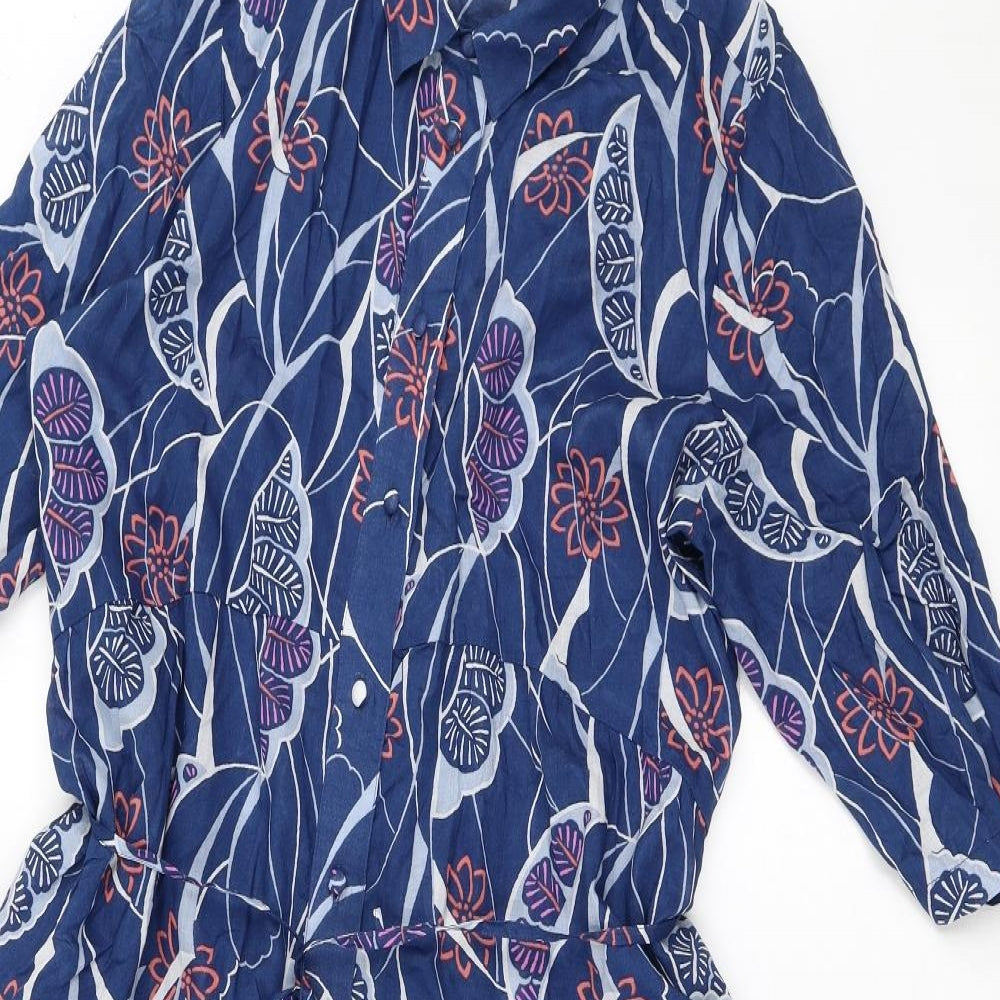 Per Una Womens Blue Geometric Polyester Shirt Dress  Size 12  V-Neck Button - Floral
