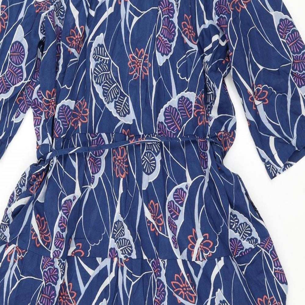 Per Una Womens Blue Geometric Polyester Shirt Dress  Size 12  V-Neck Button - Floral