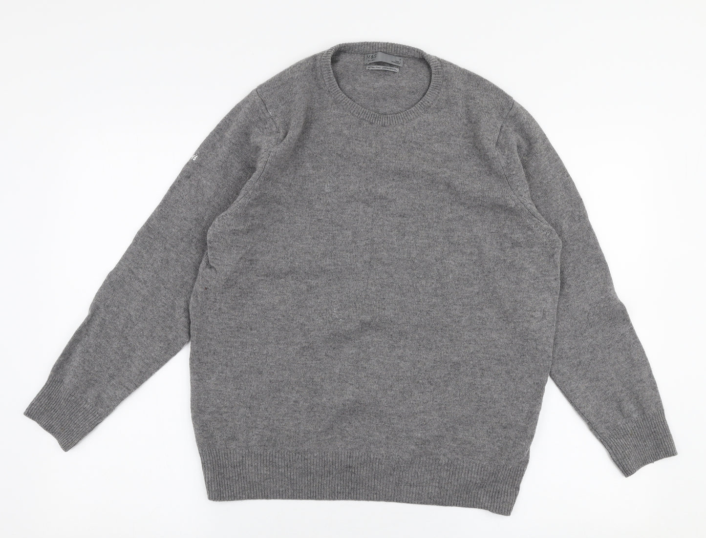 Marks and Spencer Mens Grey Round Neck  Wool Pullover Jumper Size M