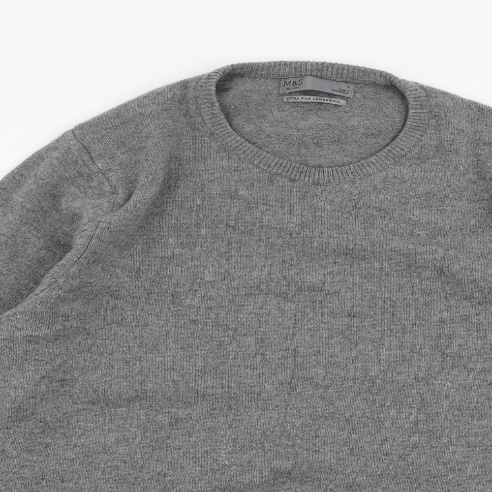 Marks and Spencer Mens Grey Round Neck  Wool Pullover Jumper Size M