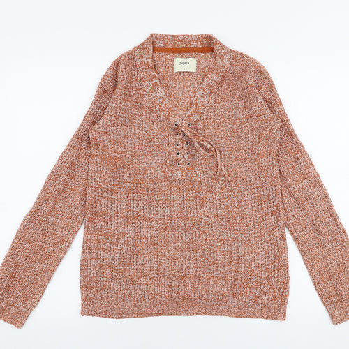 Papaya Womens Orange V-Neck  Acrylic Pullover Jumper Size S