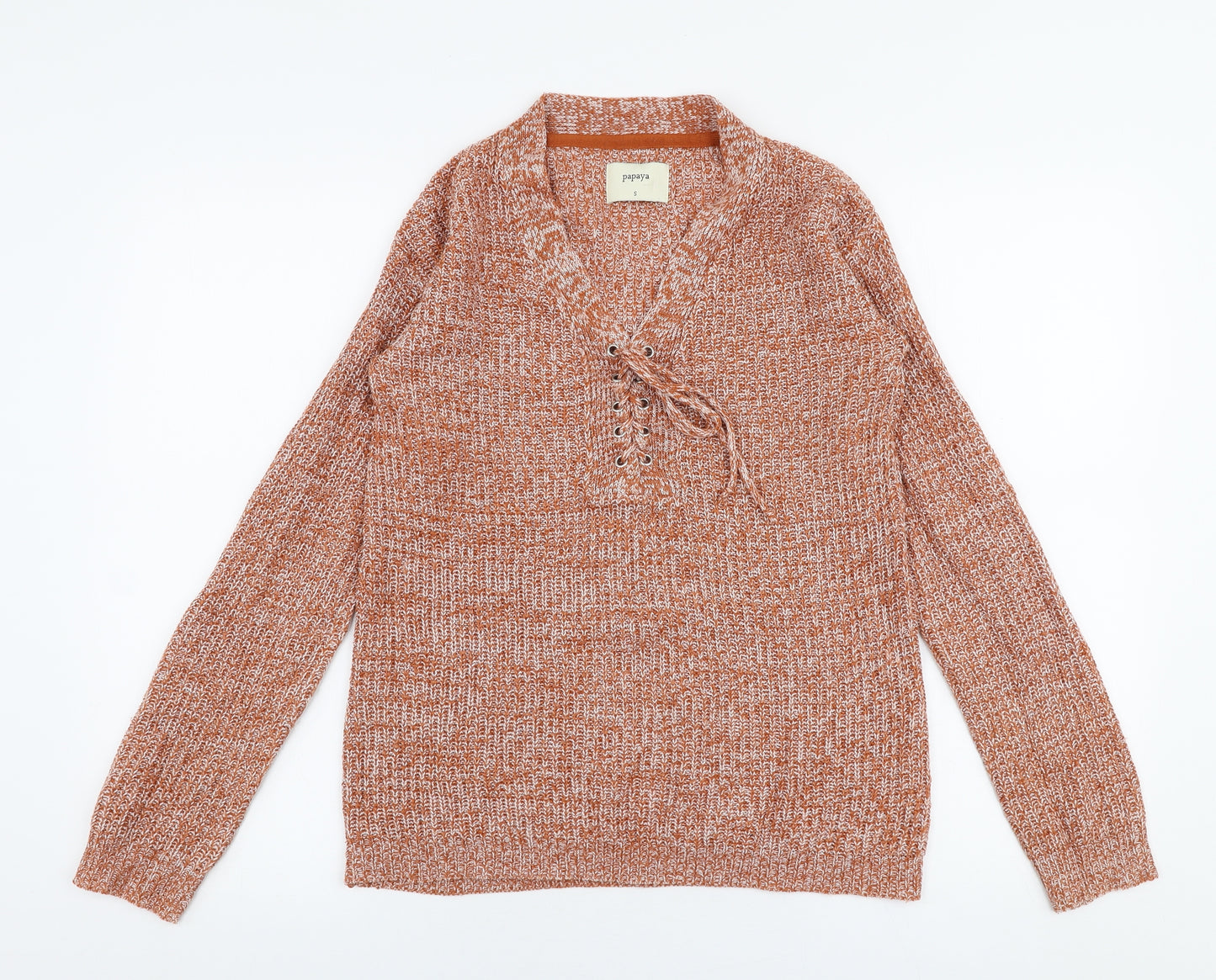Papaya Womens Orange V-Neck  Acrylic Pullover Jumper Size S