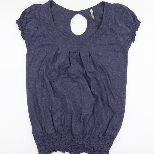 Evie Womens Blue  Cotton Jersey Blouse Size 10 Round Neck
