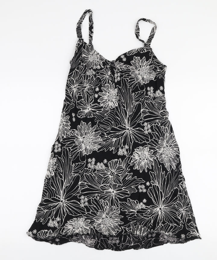 Riviera Womens Black Floral Viscose A-Line Size 10 Sweetheart Pullover