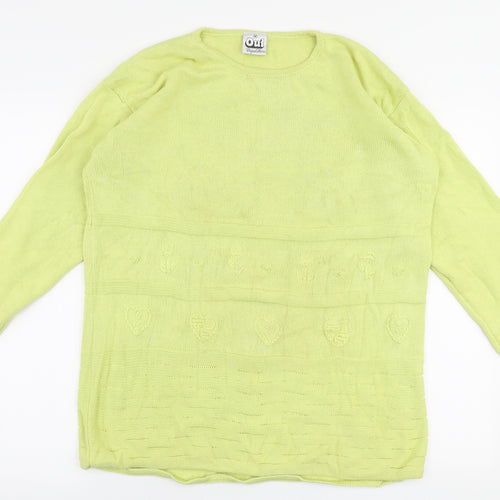 Oui Womens Yellow Round Neck  100% Cotton Pullover Jumper Size M