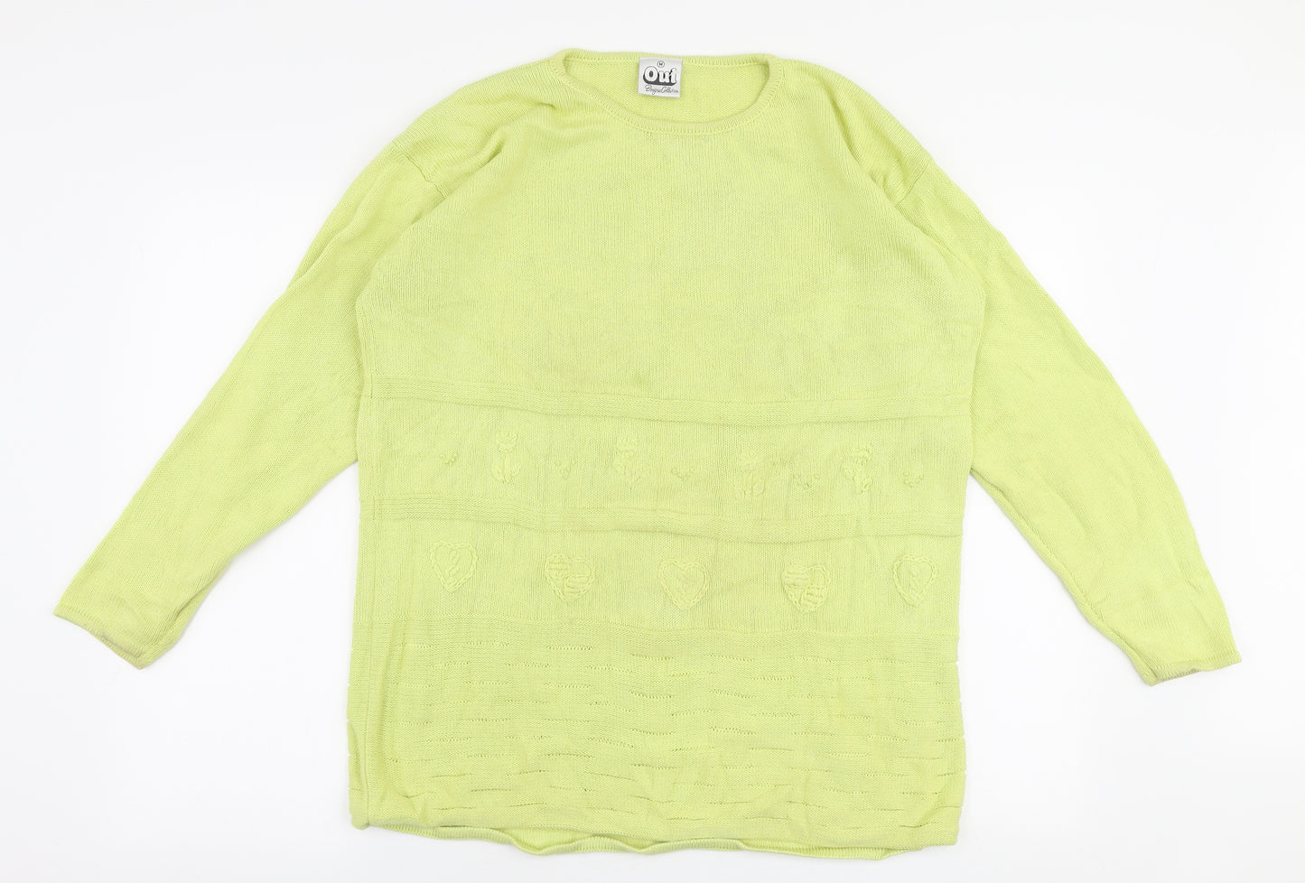 Oui Womens Yellow Round Neck  100% Cotton Pullover Jumper Size M