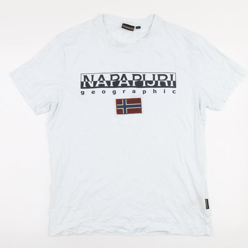 Napapijri Mens White  Cotton  T-Shirt Size L Round Neck