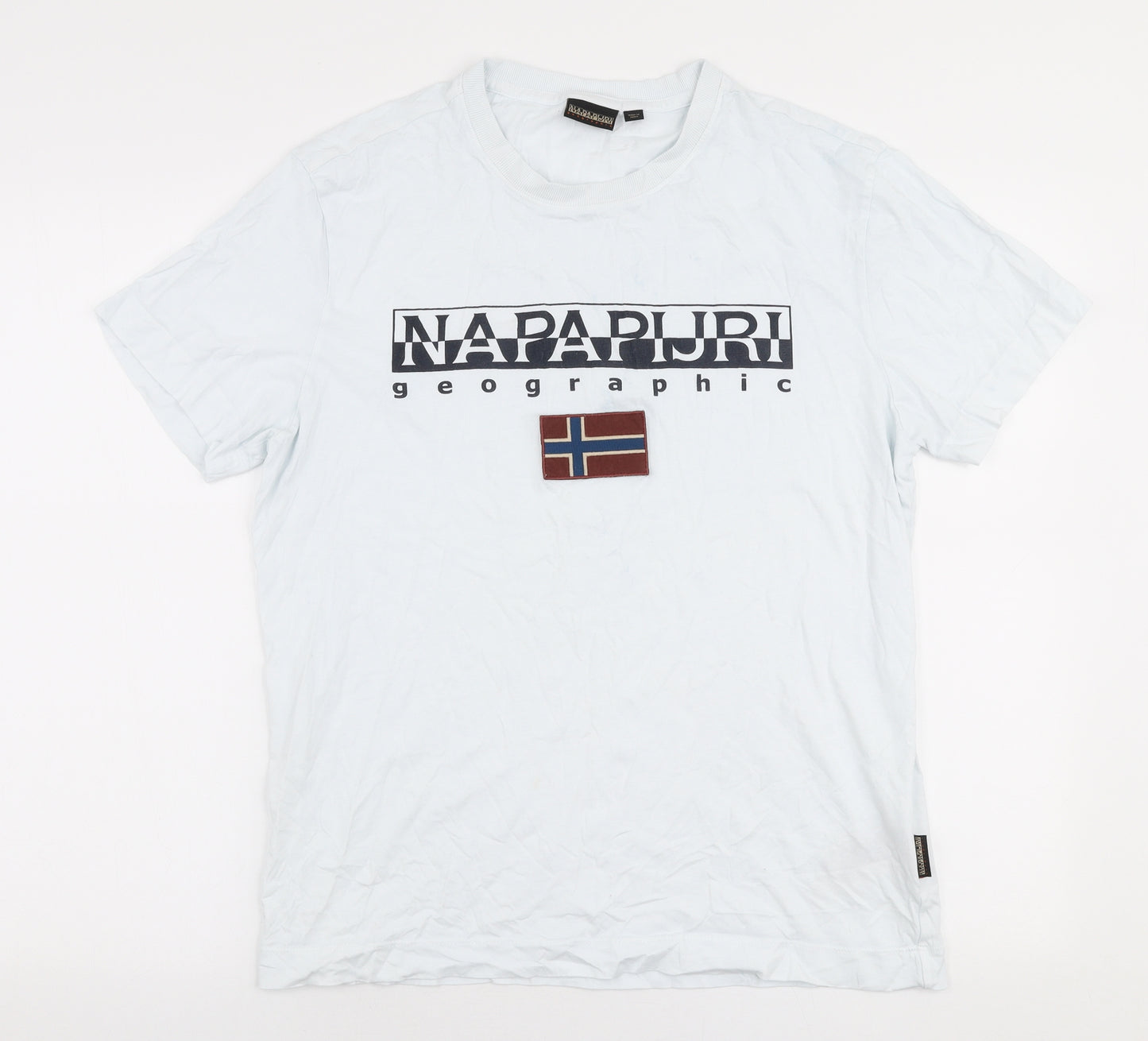 Napapijri Mens White  Cotton  T-Shirt Size L Round Neck