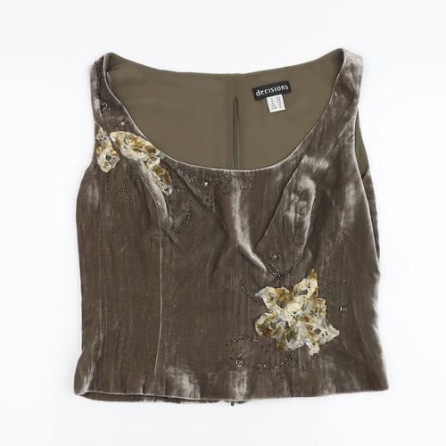 Decisions Womens Beige  Silk Cropped Tank Size 10 Round Neck