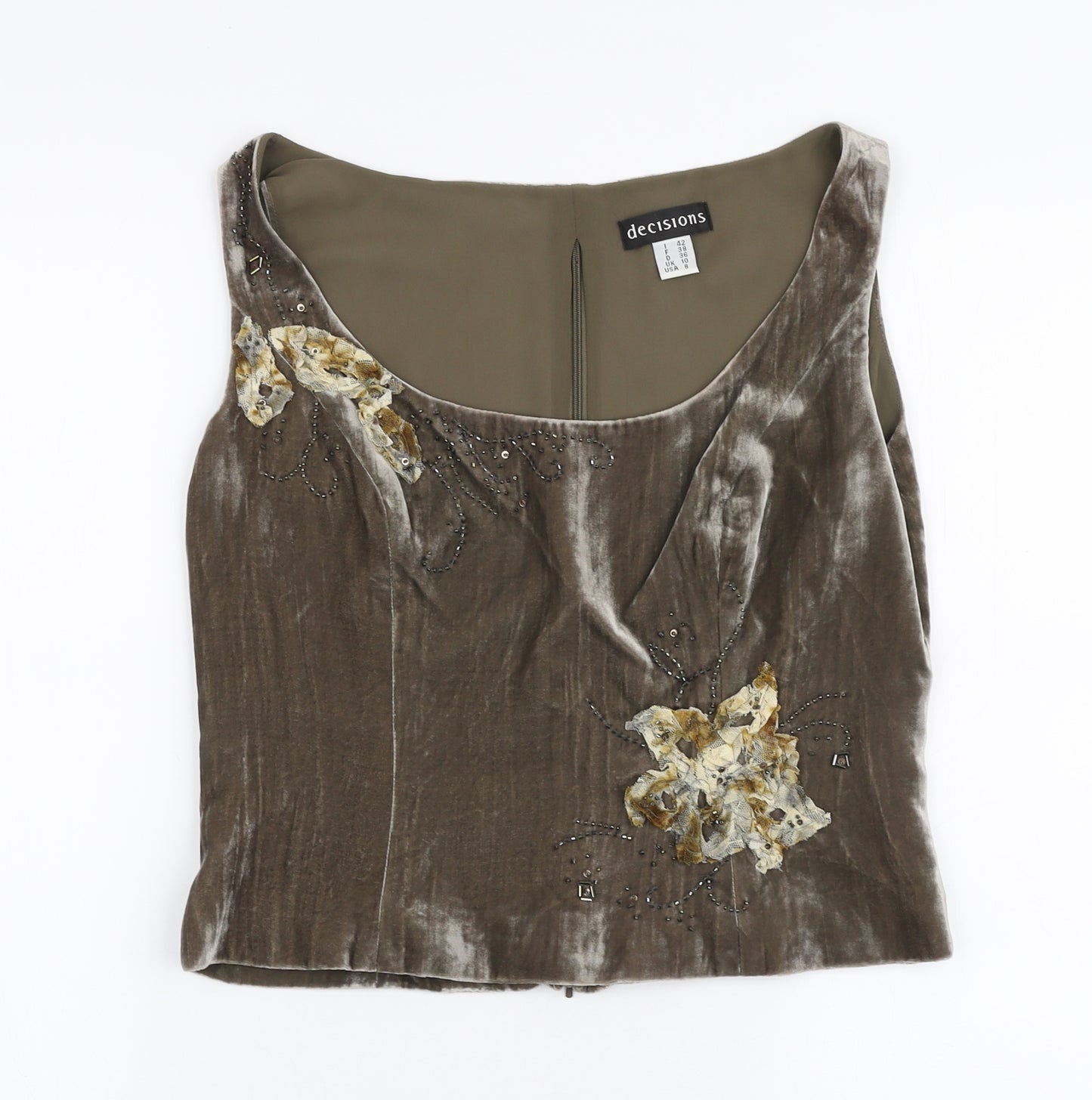 Decisions Womens Beige  Silk Cropped Tank Size 10 Round Neck