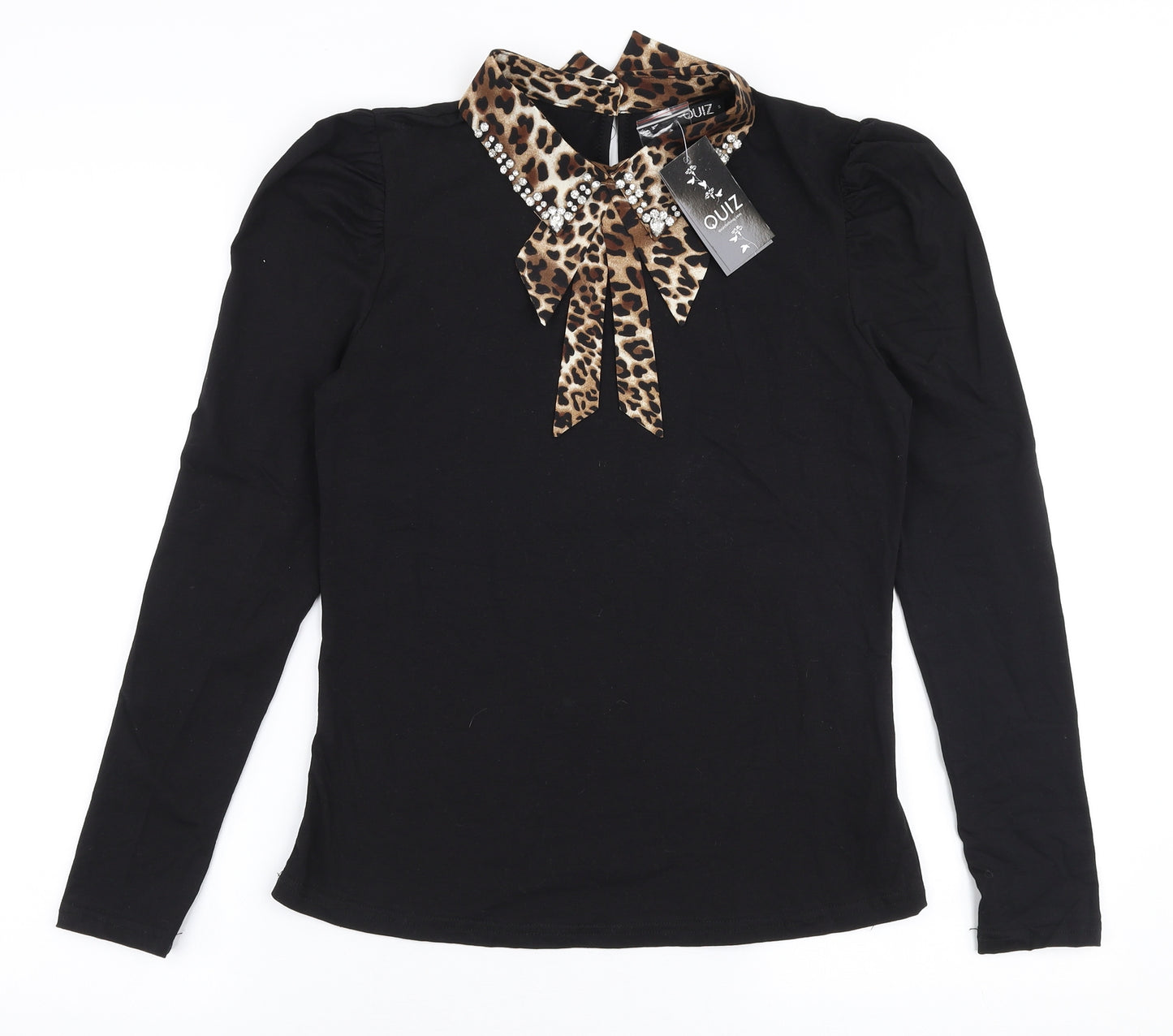 Quiz Womens Black  Cotton Jersey Blouse Size S Collared