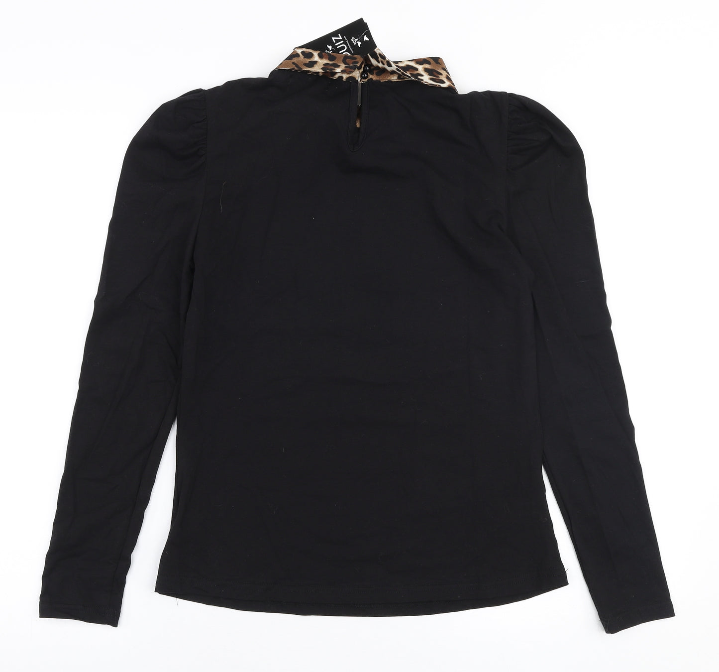 Quiz Womens Black  Cotton Jersey Blouse Size S Collared