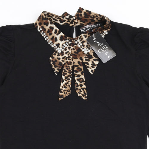 Quiz Womens Black  Cotton Jersey Blouse Size S Collared