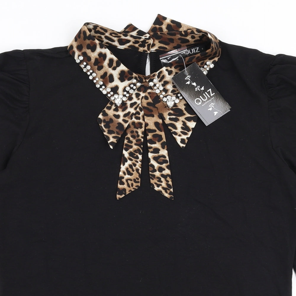Quiz Womens Black  Cotton Jersey Blouse Size S Collared