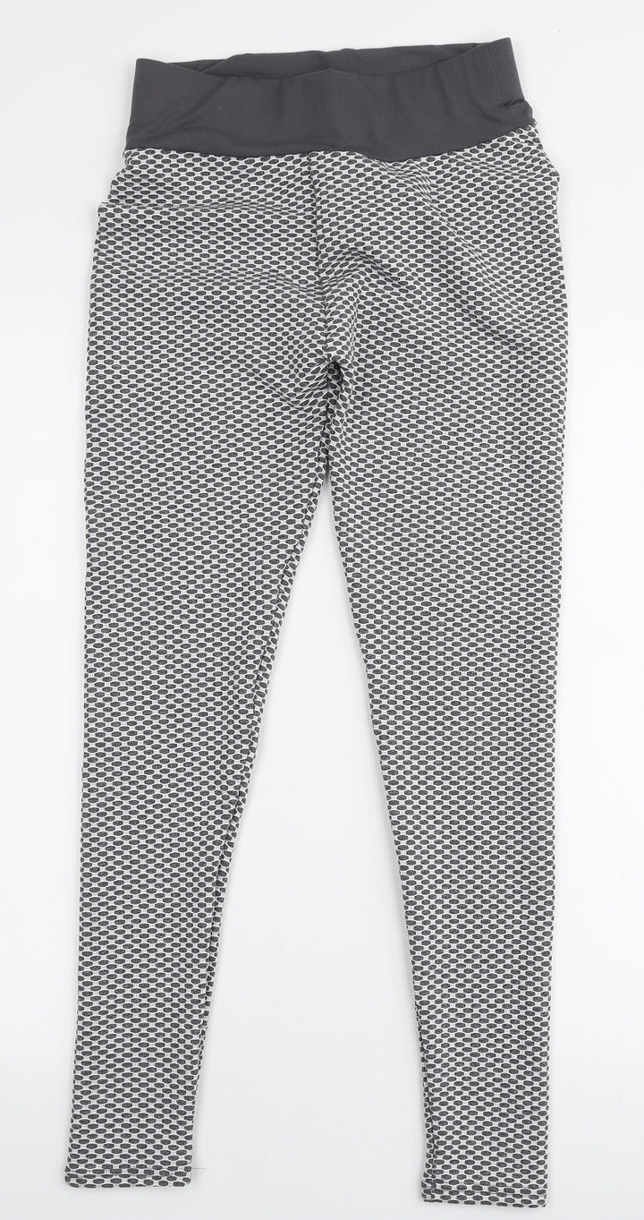Preworn Womens Grey Geometric Polyester Capri Leggings Size M L26 in