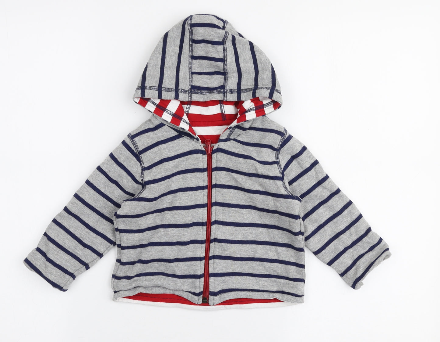 Lilly & Sid Boys Multicoloured Striped Cotton Jersey T-Shirt Size 18-24 Months V-Neck Zip - Reversible hoodie