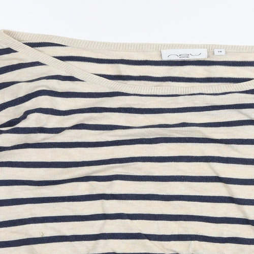 New Look Womens Multicoloured Boat Neck Striped 100% Cotton Pullover Jumper Size 16