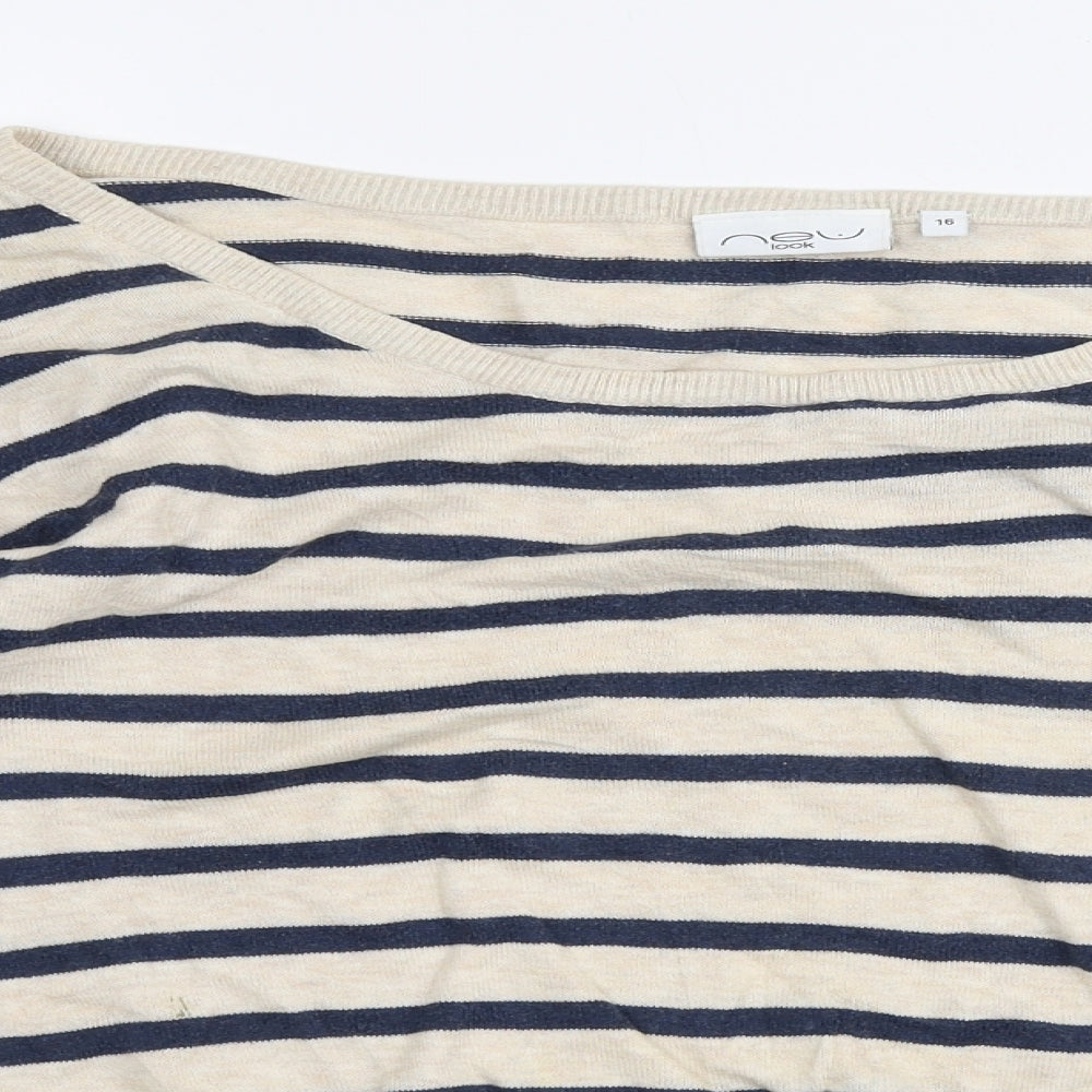 New Look Womens Multicoloured Boat Neck Striped 100% Cotton Pullover Jumper Size 16