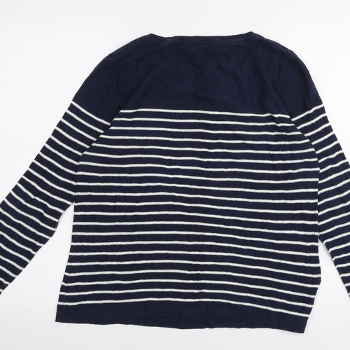 Crew Clothing Womens Blue Round Neck Striped Linen Pullover Jumper Size 16