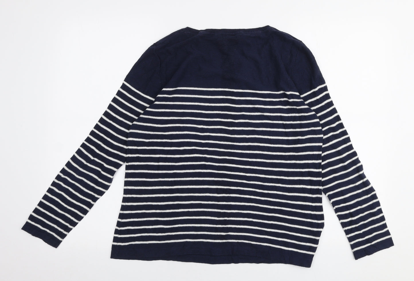 Crew Clothing Womens Blue Round Neck Striped Linen Pullover Jumper Size 16