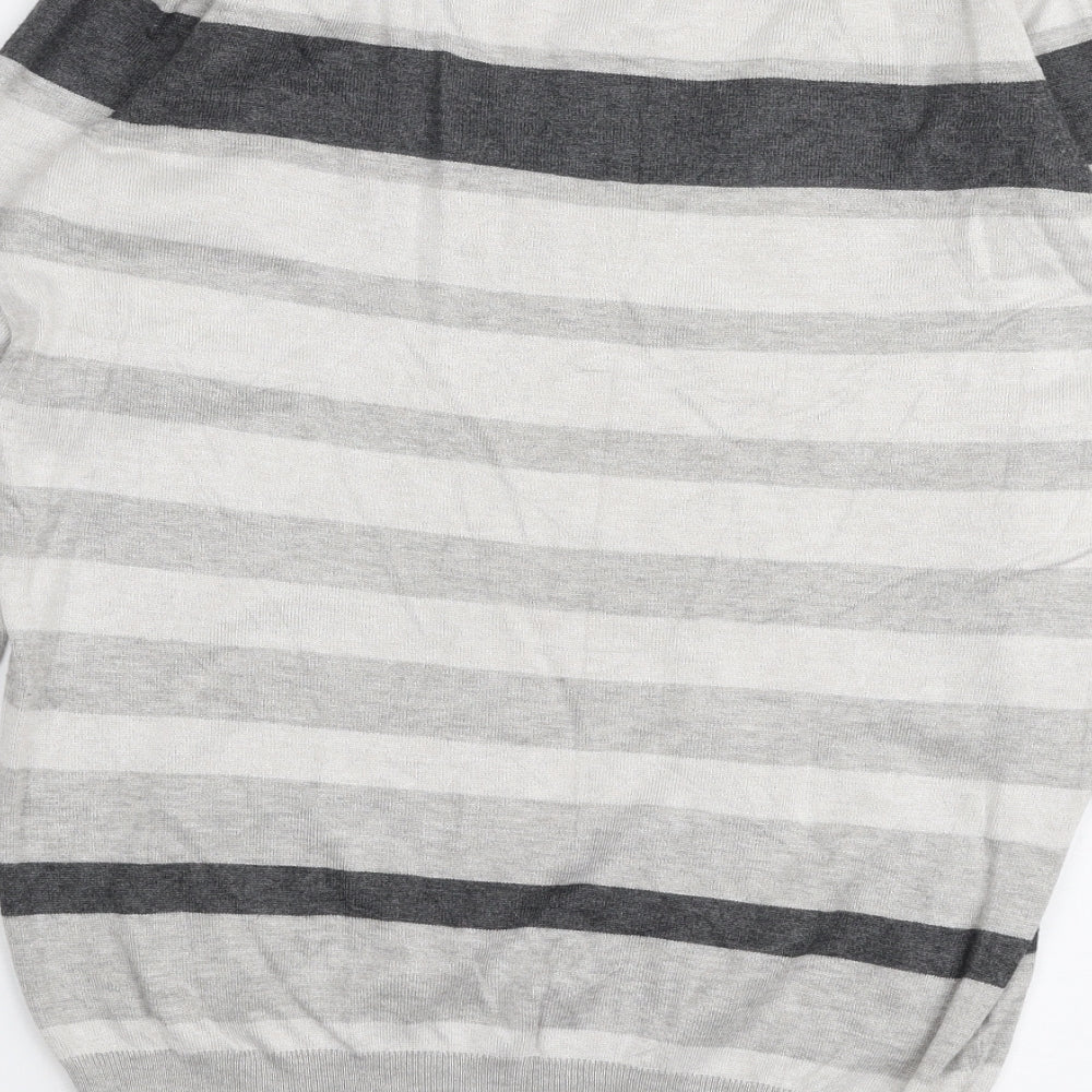 Papaya Womens Grey V-Neck Striped Polyester Pullover Jumper Size 14
