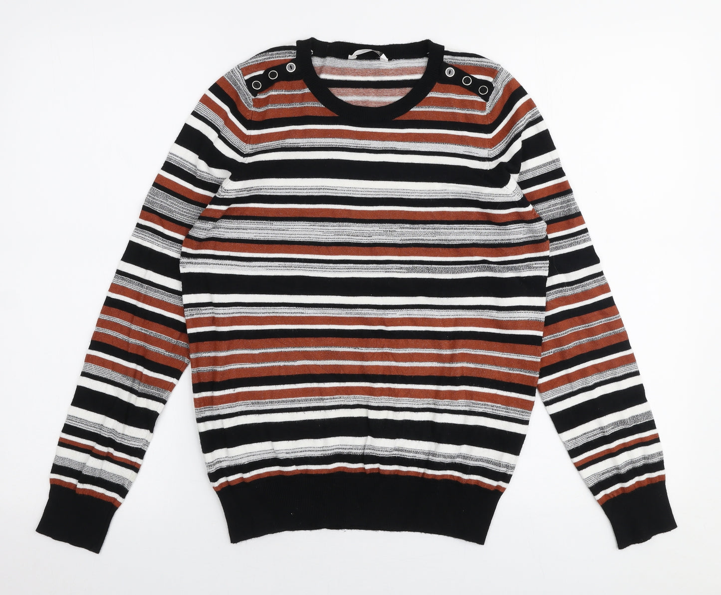 Pep & Co Womens Multicoloured Round Neck Striped Viscose Pullover Jumper Size 16