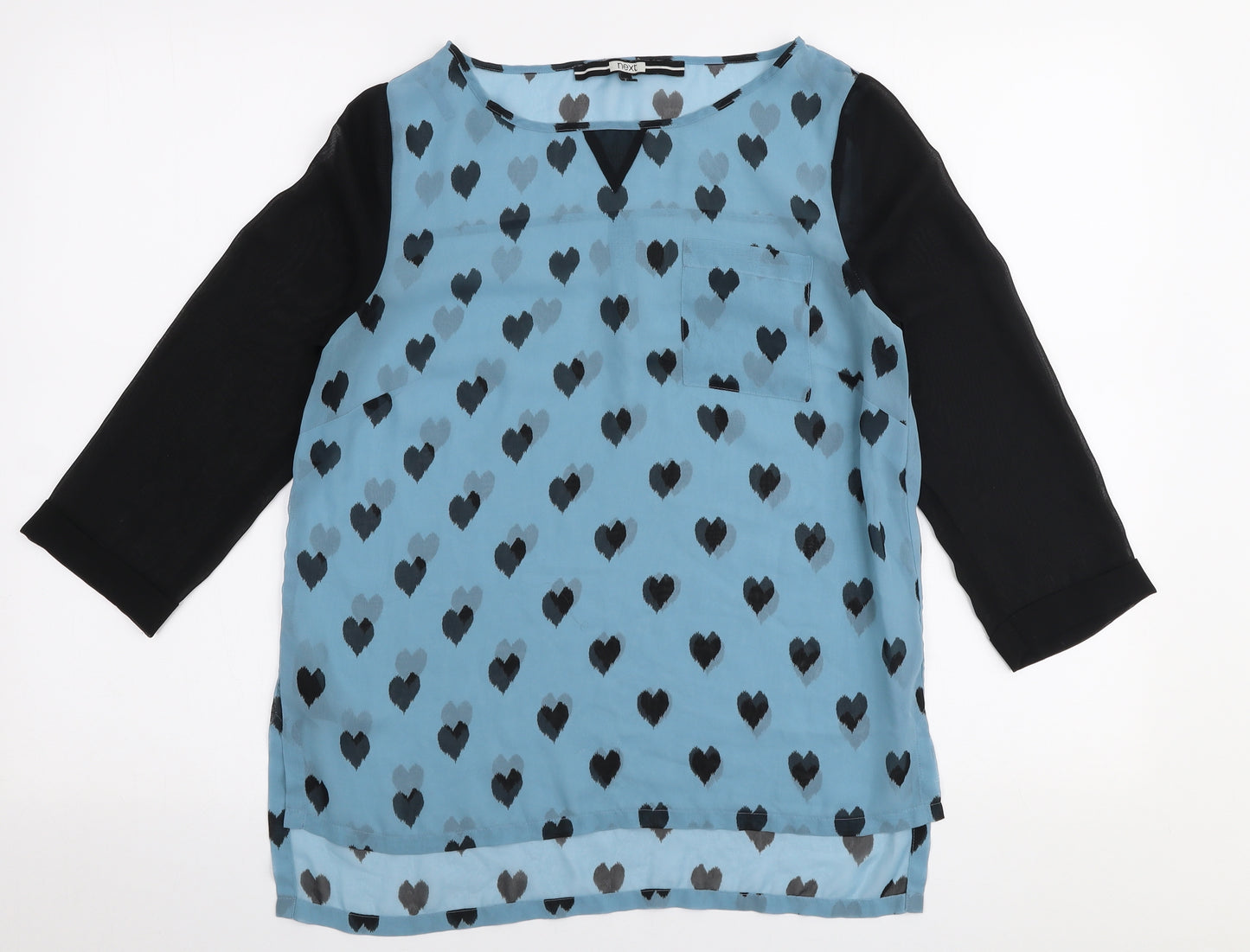 NEXT Womens Blue Geometric Polyester Basic Blouse Size 8 Round Neck