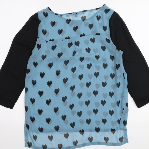 NEXT Womens Blue Geometric Polyester Basic Blouse Size 8 Round Neck