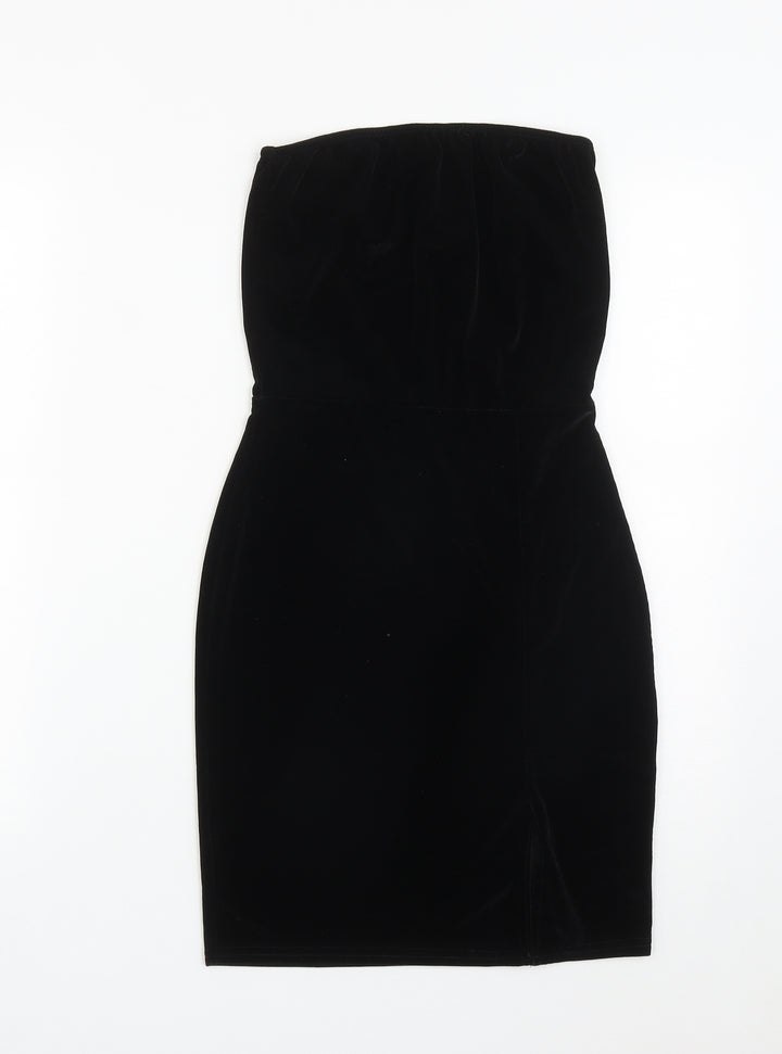 PRETTYLITTLETHING Womens Black Polyester Ball Gown Size 10 Square Neck - Tube Dress
