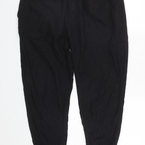 Zara Womens Black  Linen Jogger Trousers Size L L24 in Regular Zip