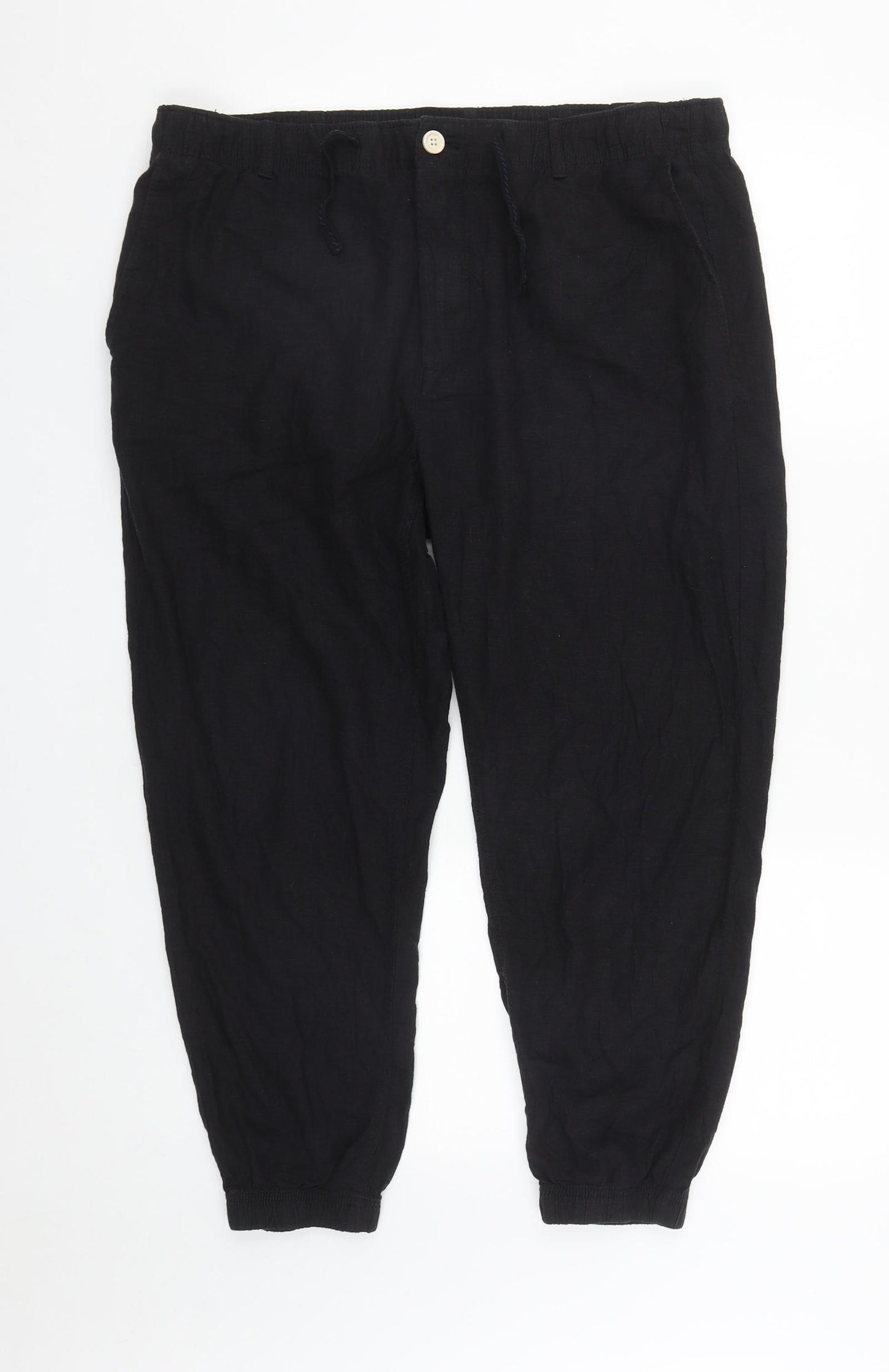 Zara Womens Black  Linen Jogger Trousers Size L L24 in Regular Zip