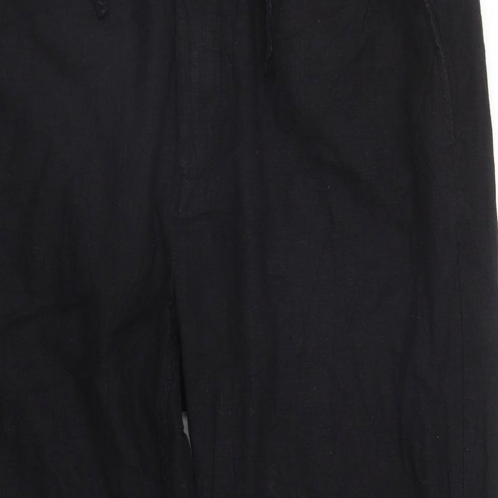 Zara Womens Black  Linen Jogger Trousers Size L L24 in Regular Zip