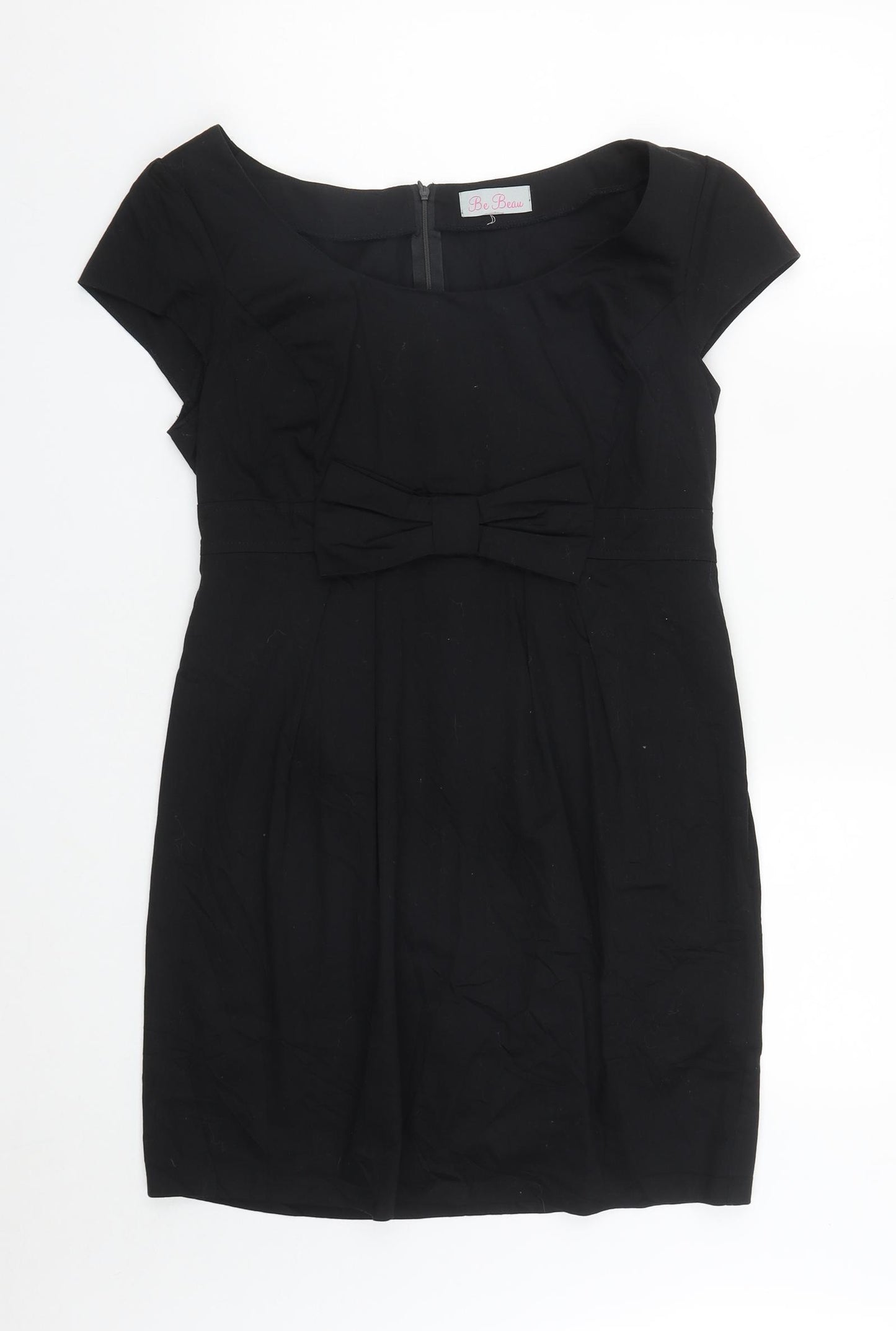 Be Beau Womens Black  Polyester Pencil Dress  Size 10  Round Neck Zip