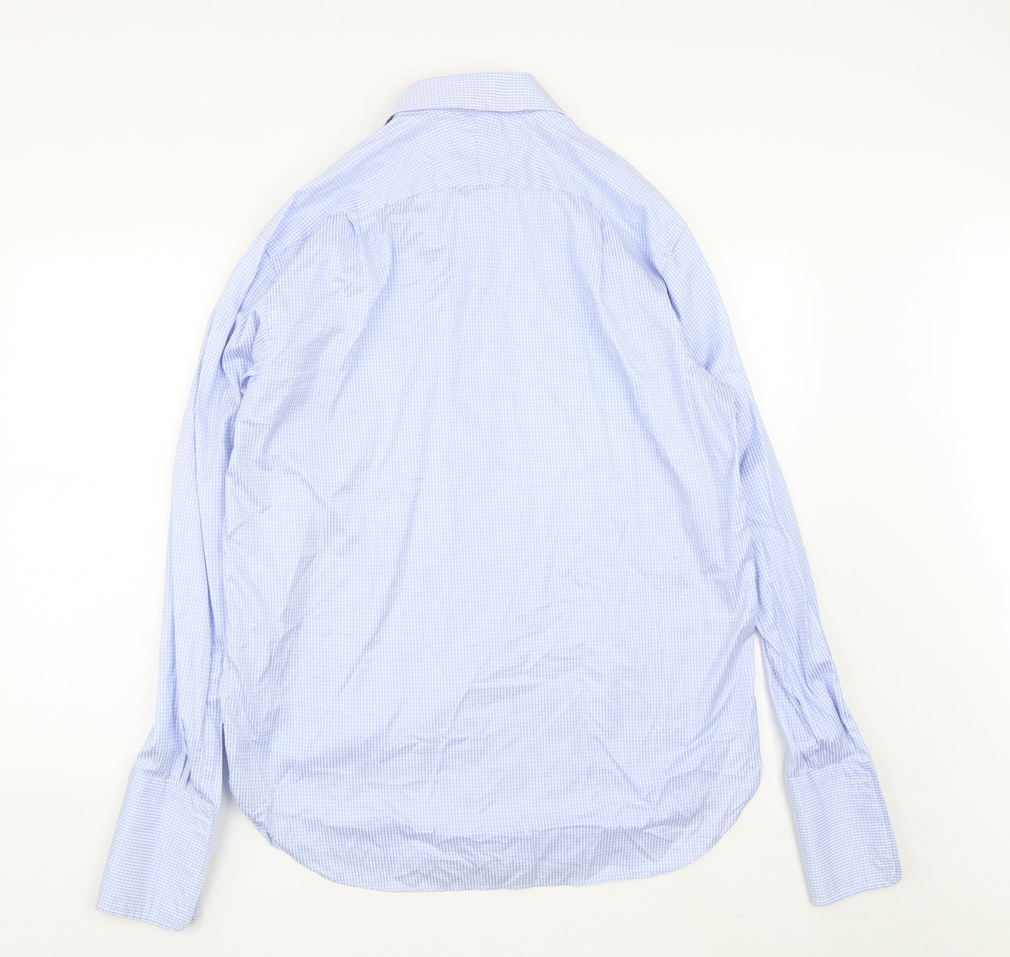 Marks and Spencer Mens Blue Plaid Cotton  Button-Up Size 16.5 Collared Button