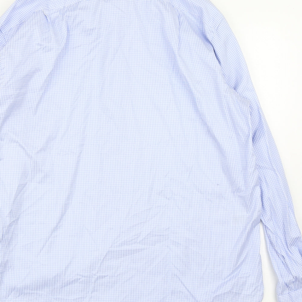 Marks and Spencer Mens Blue Plaid Cotton  Button-Up Size 16.5 Collared Button