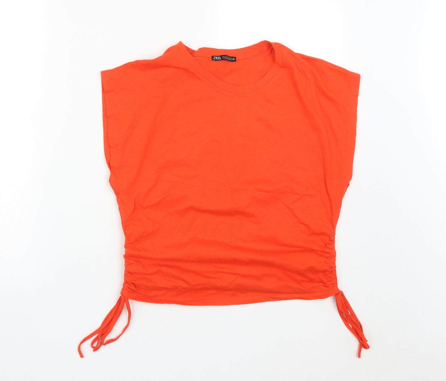 Zara Womens Orange  Cotton Cropped T-Shirt Size M Round Neck