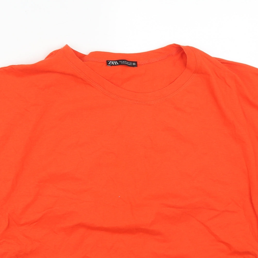 Zara Womens Orange  Cotton Cropped T-Shirt Size M Round Neck