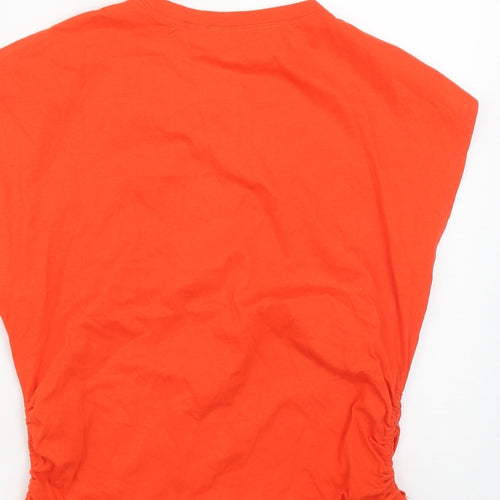 Zara Womens Orange  Cotton Cropped T-Shirt Size M Round Neck