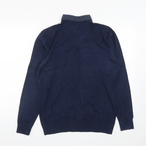 NEXT Mens Blue Collared  Cotton Pullover Jumper Size M