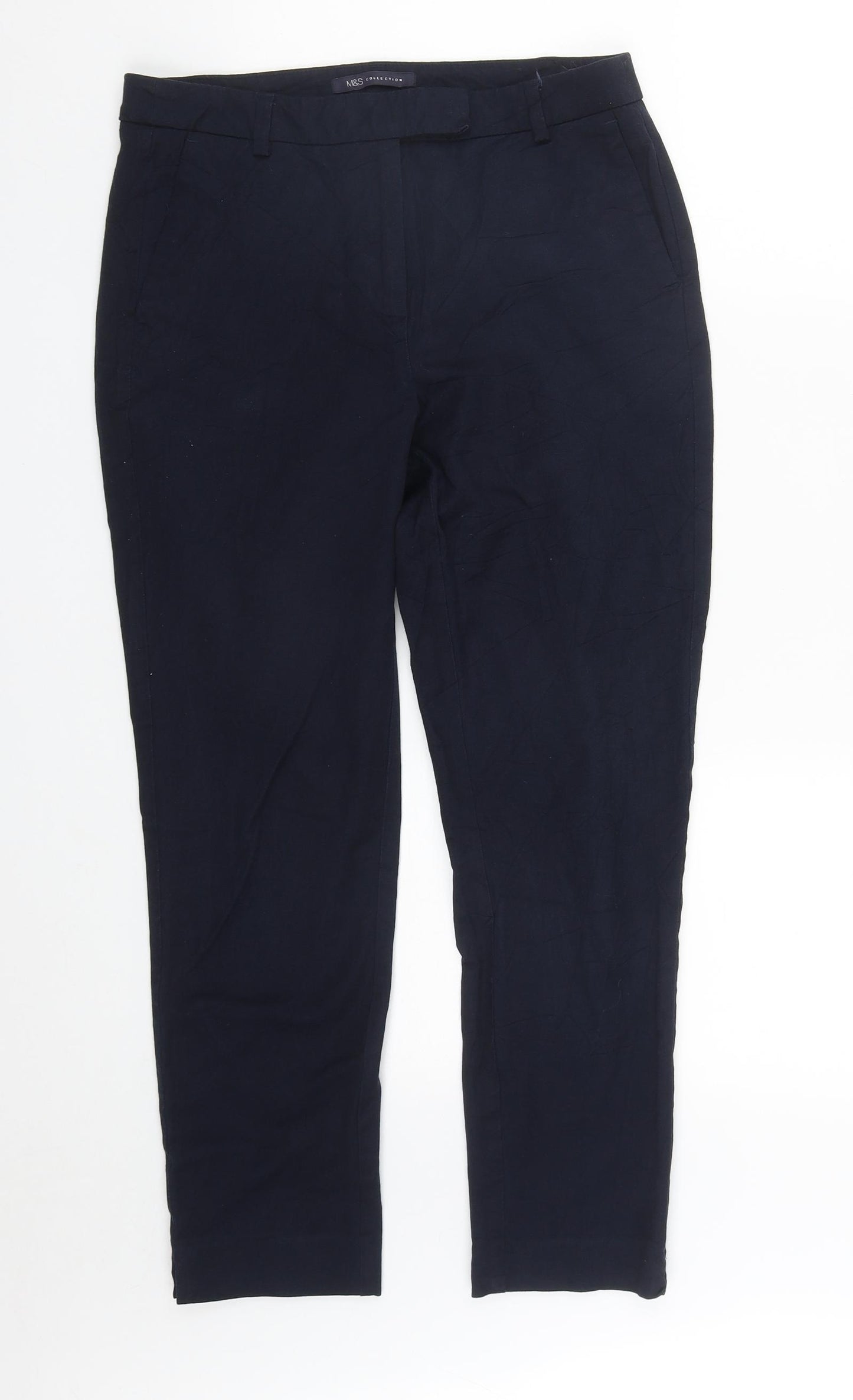 Marks and Spencer Womens Blue  Viscose Trousers  Size 10 L25 in Regular Zip