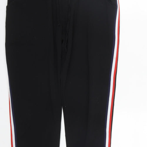 Preworn Womens Black Striped Polyester Cropped Trousers Size S L24 in Regular Drawstring
