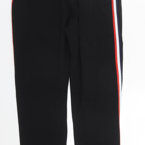 Preworn Womens Black Striped Polyester Cropped Trousers Size S L24 in Regular Drawstring