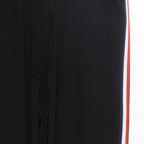 Preworn Womens Black Striped Polyester Cropped Trousers Size S L24 in Regular Drawstring