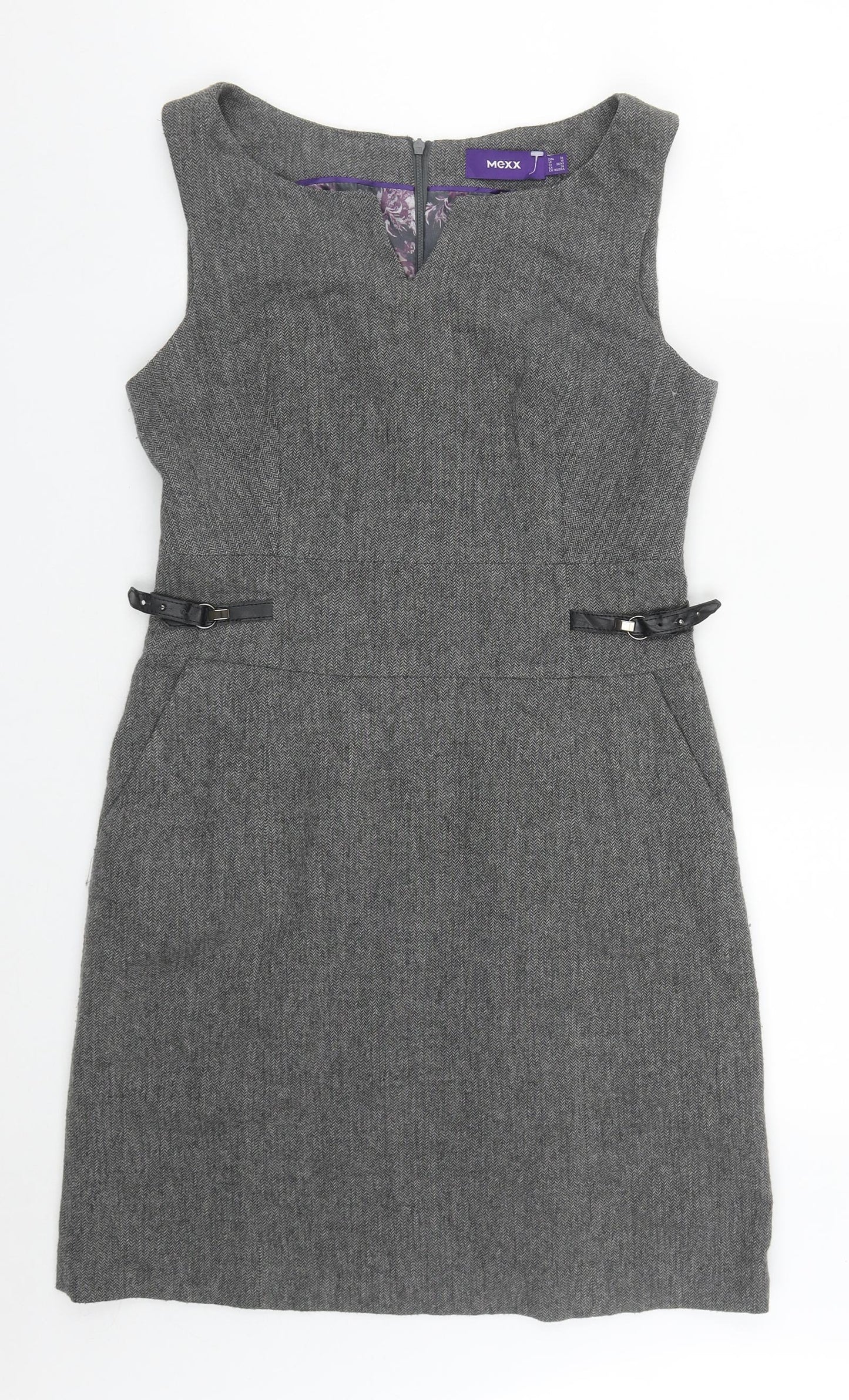 Mexx Womens Grey  Polyester Pinafore/Dungaree Dress  Size 10  V-Neck Zip
