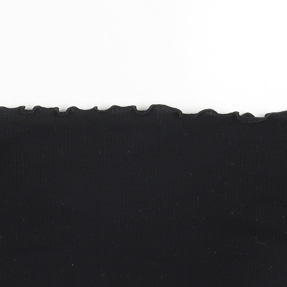 PRETTYLITTLETHING Womens Black  Polyester Cropped T-Shirt Size 10 Off the Shoulder