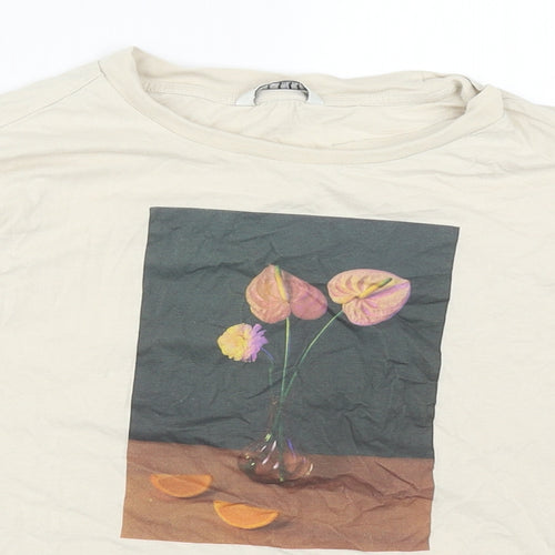 Monki Womens Beige  Cotton Basic T-Shirt Size S Round Neck